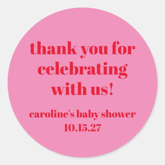 Sticker Rond Merci de Baby shower personnalisé rouge gras (Devant)