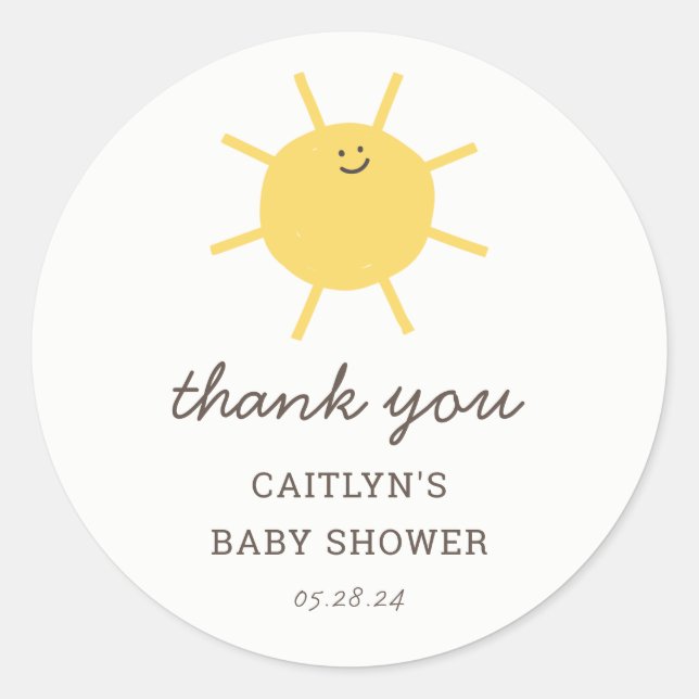 Sticker Rond Merci de Baby shower peu soleil (Devant)