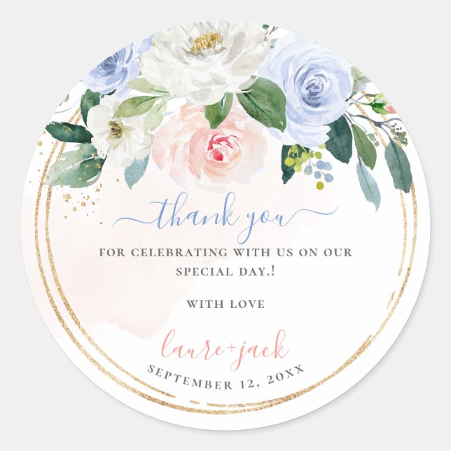 Sticker Rond Merci de Baby shower Rose bleu clair ArtsApp H2 (Devant)