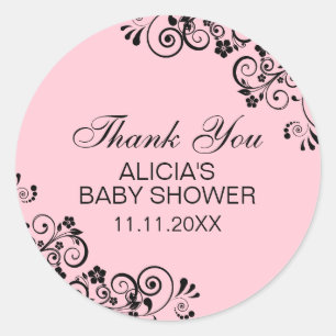 Sticker Rond Merci de Baby shower ROSE élégant personnalisé