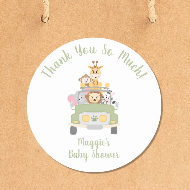 Sticker Rond Merci de Baby shower Safari mignonne (Créateur téléchargé)