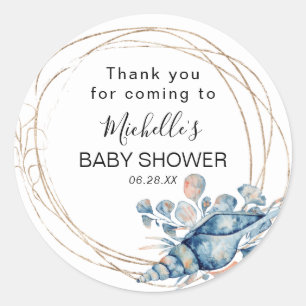 Sticker Rond Merci de Baby shower sous-marin aquarelle