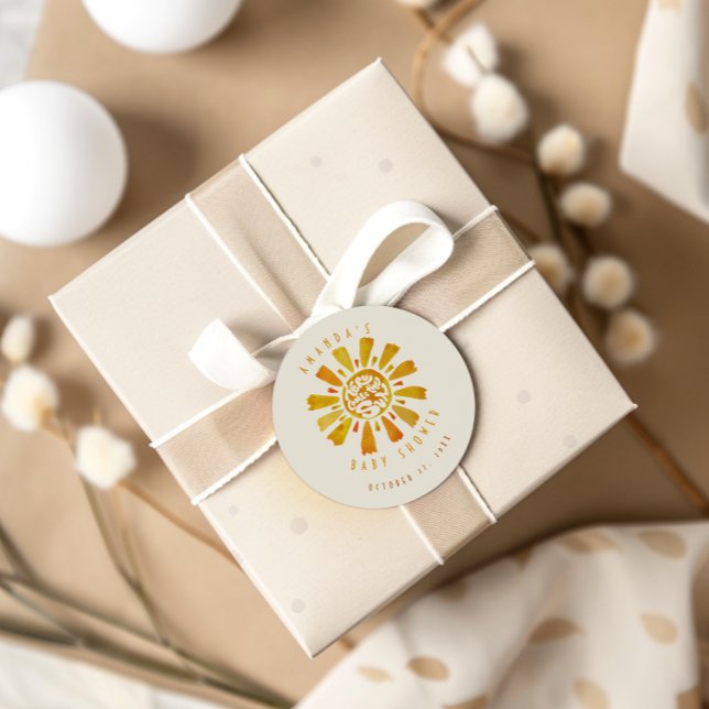 Sticker Rond Merci de Baby shower Sun aquarelle (Créateur téléchargé)