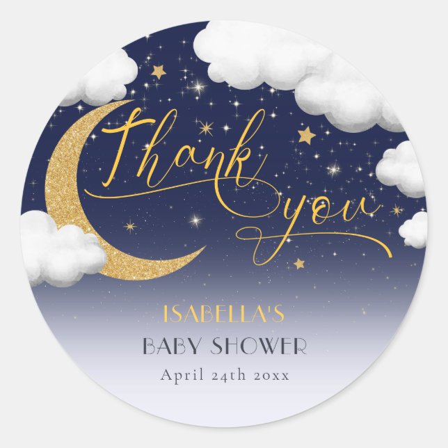 Sticker Rond Merci de Baby shower Twinkle Little Star (Devant)