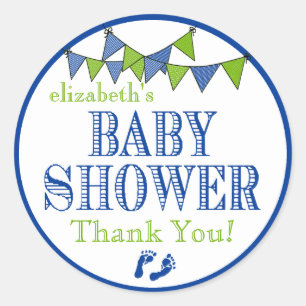 Sticker Rond Merci de Baby shower vert et bleu
