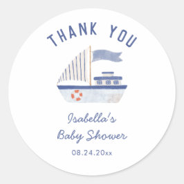 Sticker Rond Merci de bateau à voile Baby shower garçon