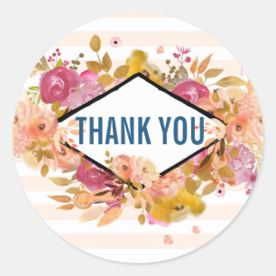 Sticker Rond Merci de bouquet floral orange et rose