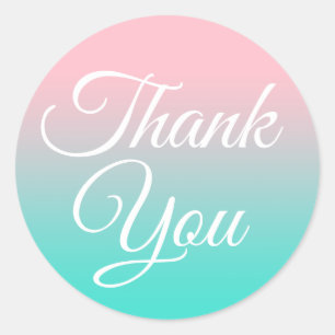 Sticker Rond Merci de calligraphie Ombre rose et turquoise