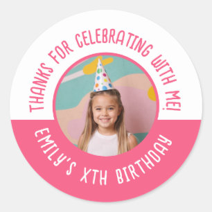 Sticker Rond Merci de célébrer avec moi Photo d'anniversaire