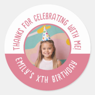 Sticker Rond Merci de célébrer avec moi Photo d'anniversaire
