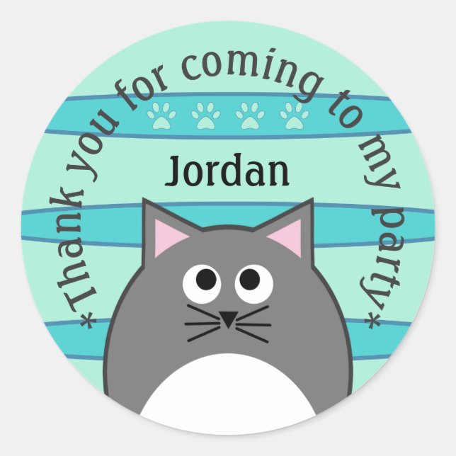 Sticker Rond Merci de chat gris (Devant)