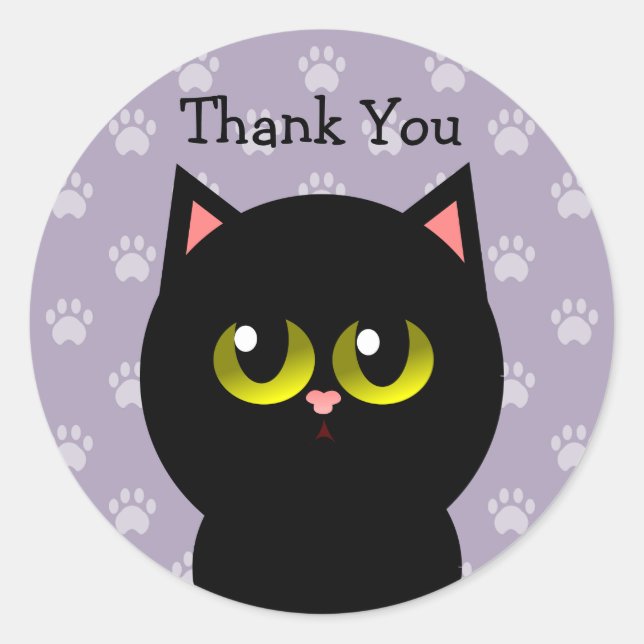 Sticker Rond Merci de chat noir (Devant)