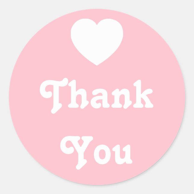 Sticker Rond Merci de coeur rose et blanc (Devant)
