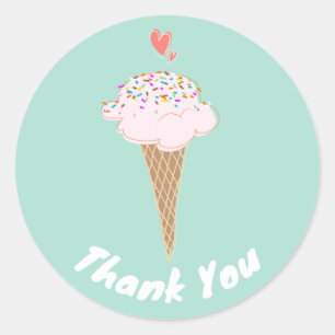 Sticker Rond Merci de cône de crème glacée mignonne