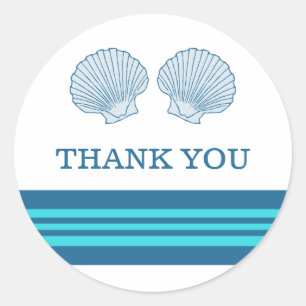 Sticker Rond Merci de coquillages bleu turquoise
