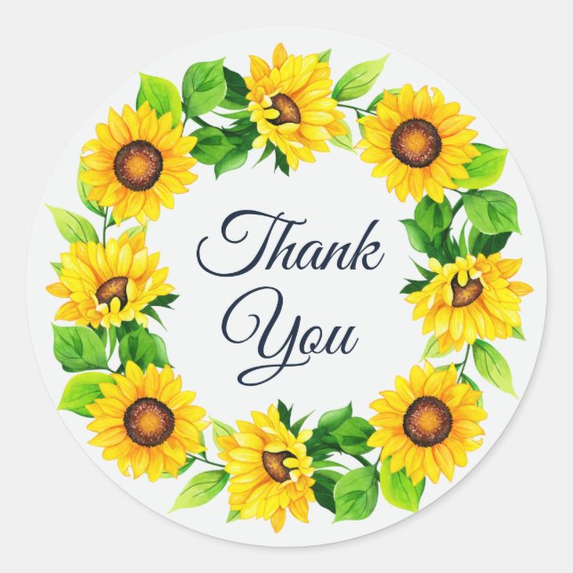 Sticker Rond Merci de couronne de tournesol blanc (Devant)