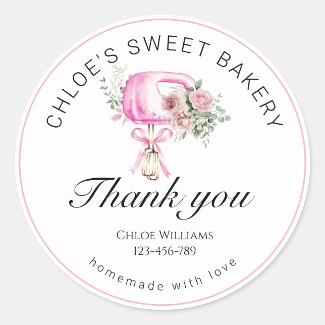 Sticker Rond Merci de cuisson à mélange rose aquarelle (Devant)