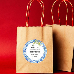 Sticker Rond Merci de douche nuptiale en carreaux bleus Lemon