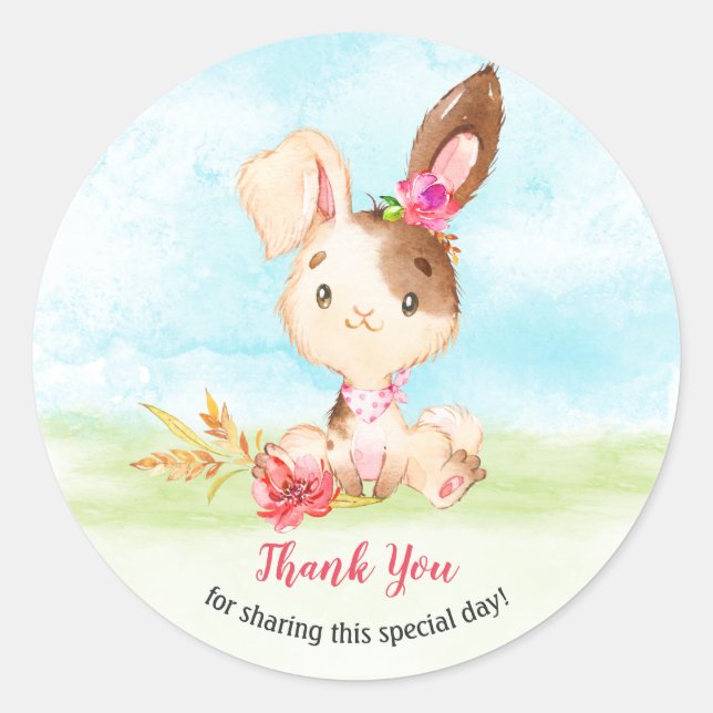 Sticker Rond Merci de ferme de Baby shower de lapin écolière (Devant)