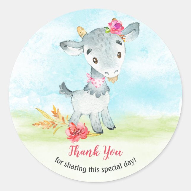 Sticker Rond Merci de ferme de chèvres écolières (Devant)