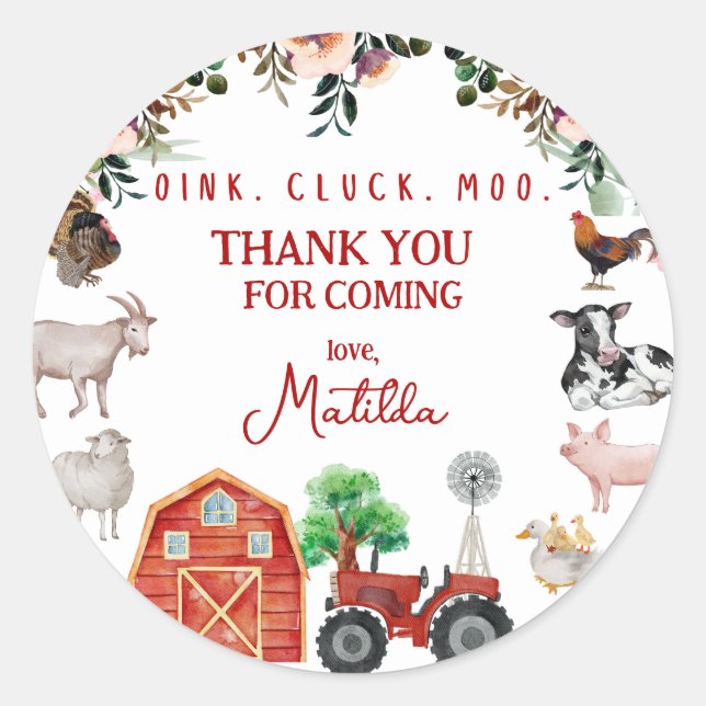 Sticker Rond Merci de fête d'anniversaire agricole (Devant)