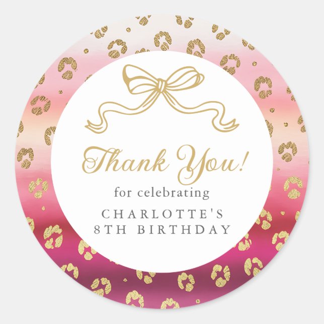 Sticker Rond Merci de fête d'anniversaire Cheetah Leopard (Devant)
