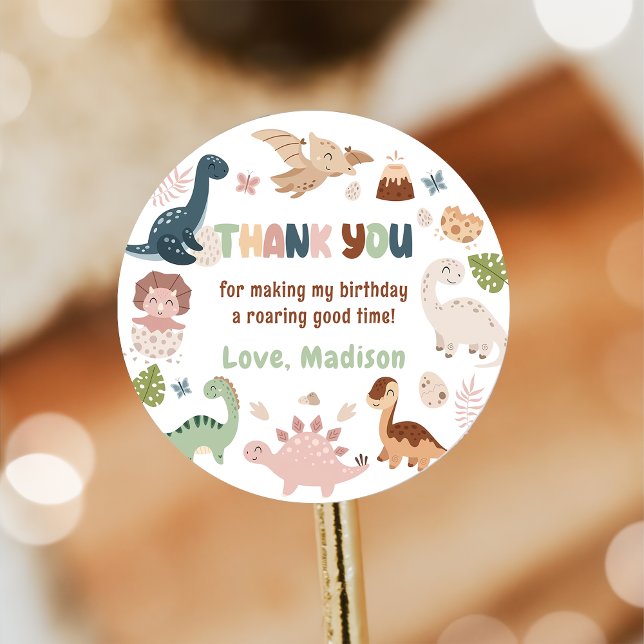 Sticker Rond Merci de fête d'anniversaire de Dinosaur (Créateur téléchargé)