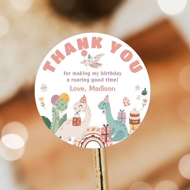 Sticker Rond Merci de fête d'anniversaire de Dinosaur (Créateur téléchargé)