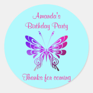 Sticker Rond Merci de fête d'anniversaire de papillon
