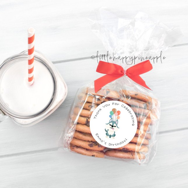 Sticker Rond Merci de fête d'anniversaire Husky (Créateur téléchargé)