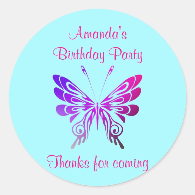 Sticker Rond Merci de fête d'anniversaire papillon (Devant)