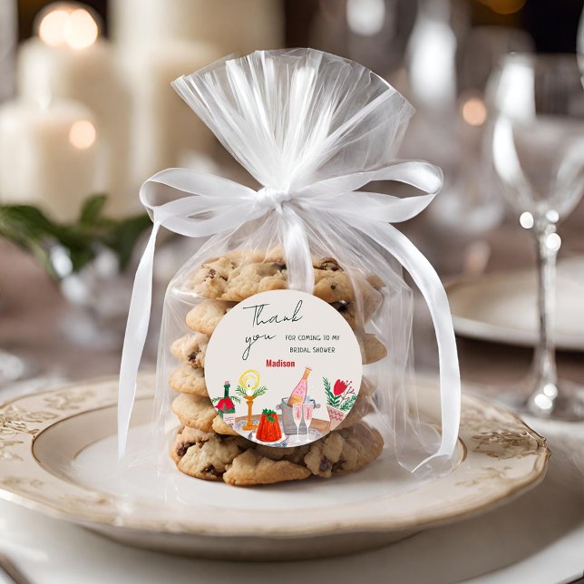 Sticker Rond Merci de Fête des mariées de Noël à main (Hand Drawn Christmas Bridal Shower Thank You Classic Round Sticker)