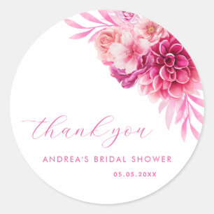 Sticker Rond Merci de Fête des mariées floral rose chaud