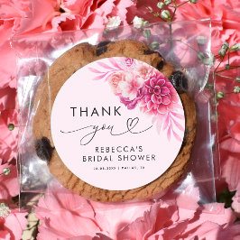 Sticker Rond Merci de Fête des mariées floral rose chaud brilla