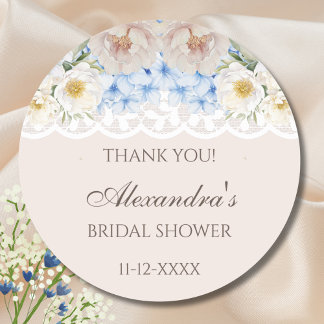 Sticker Rond Merci de Fête des mariées Peony Blue Hydrangea