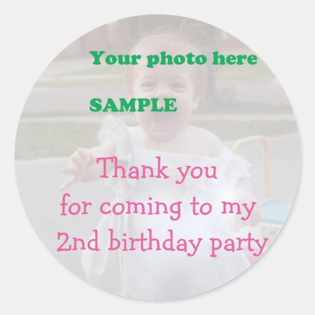 Sticker Rond Merci de fête du 2ème anniversaire de l'enfant (Devant)