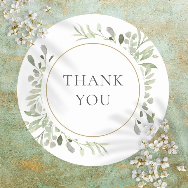 Sticker Rond Merci de feuillage végétal (Botanical Greenery Foliage Thank You Classic Round Sticker)