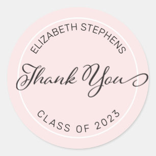 Sticker Rond Merci de fin d'études classique simple rose Noir