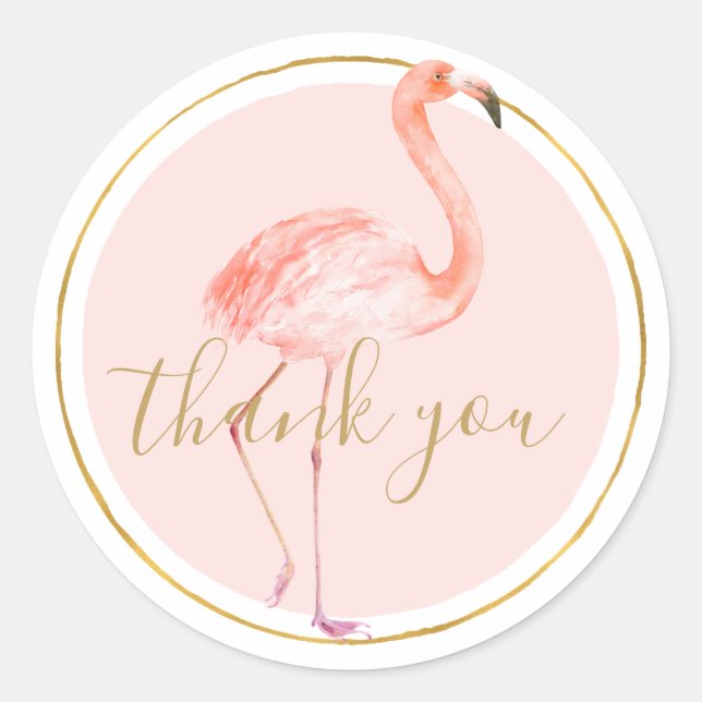 Sticker Rond Merci de Flamant rose rose (Devant)