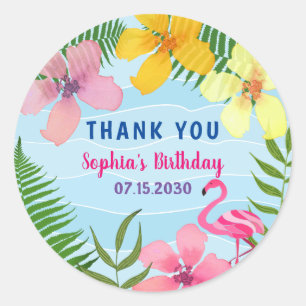 Sticker Rond Merci de Flamant rose rose tropical
