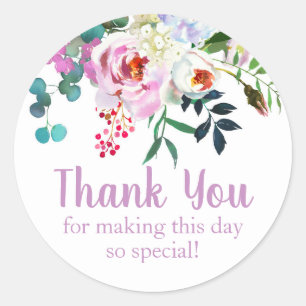 Sticker Rond Merci de fleurs d'aquarelle Mariage d'anniversaire