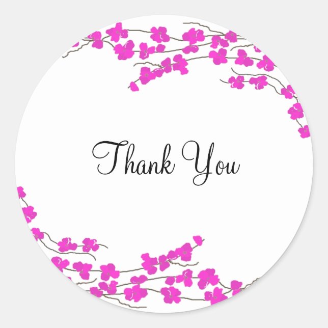 Sticker Rond Merci de fleurs magenta (Devant)