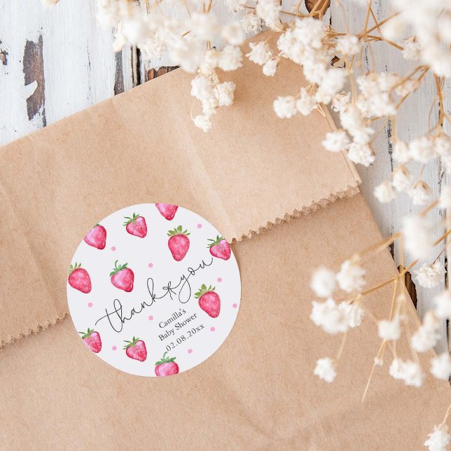 Sticker Rond Merci de fraise Baby shower doux Berry (Créateur téléchargé)