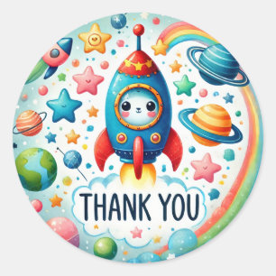 Sticker Rond Merci de fusée spatiale mignonne