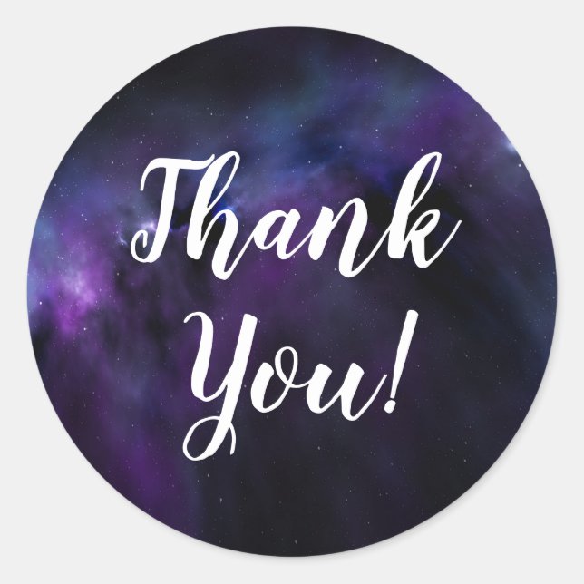 Sticker Rond Merci de galaxie cosmique violet (Devant)