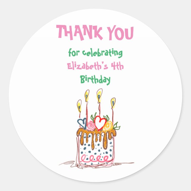 Sticker rond Merci de gâteau Doodle mignon (Devant)