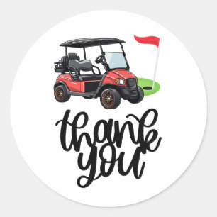 Sticker Rond Merci de golf avec chariot et drapeau sur vert Gol