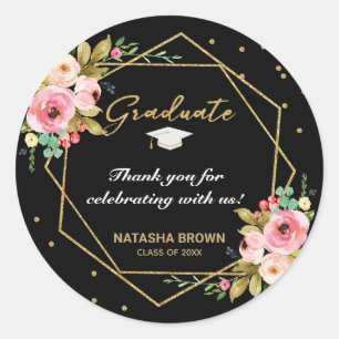 Sticker Rond Merci de graduation géométrique en or