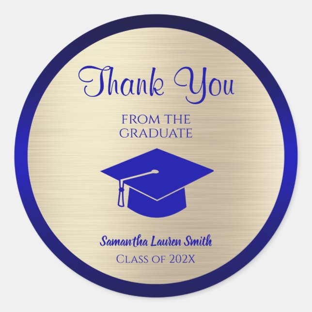 Sticker Rond Merci de graduation Gold Blue Classe de 2023 (Devant)