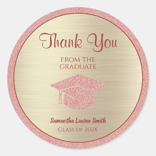 Sticker Rond Merci de graduation Gold Rose Classe de 2022 (Devant)